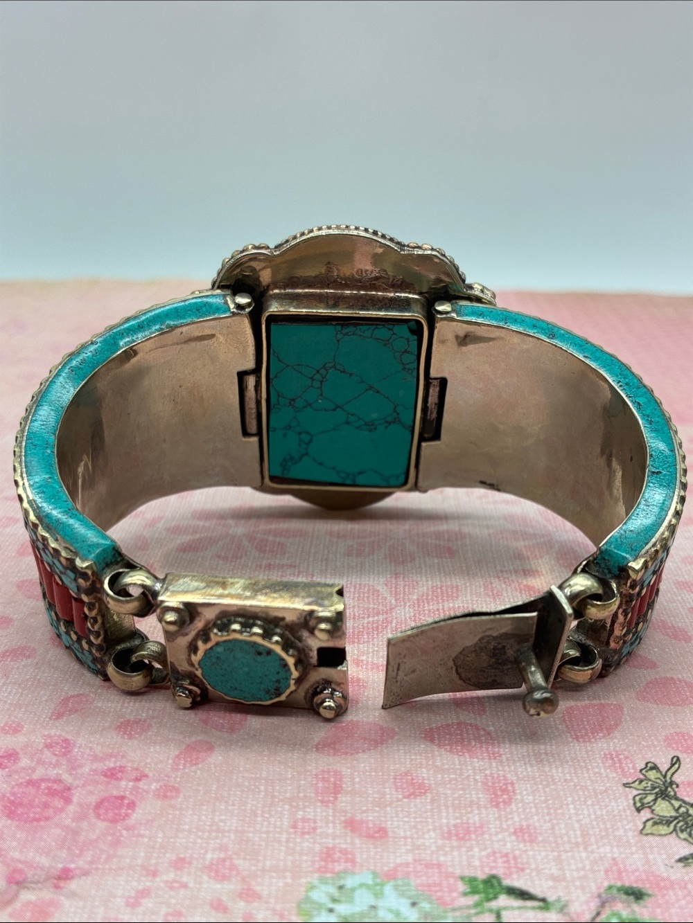 Turquoise & Lapis Statement Cuff Bracelet - Women Jewelry - Picture 5 of 6